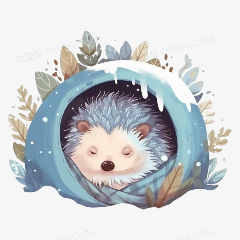 冬眠的小刺猬小动物插画