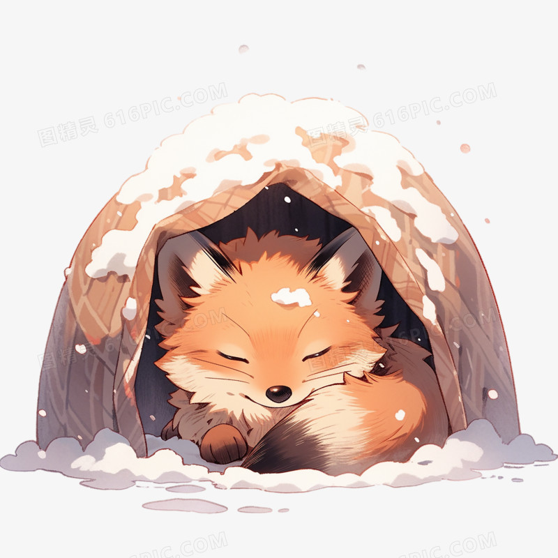 冬眠的小狐狸小动物插画