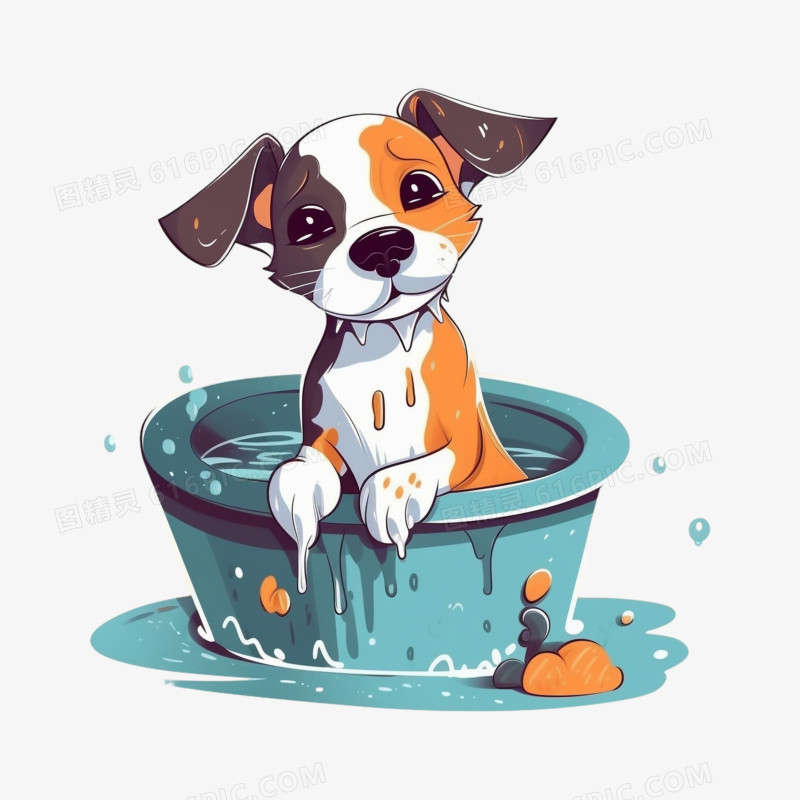 可爱卡通小狗洗澡插画