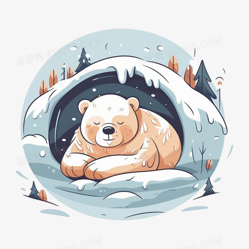 冬眠的熊卡通插画