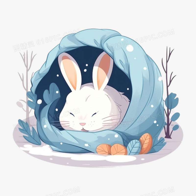 冬眠的小兔子可爱卡通插画