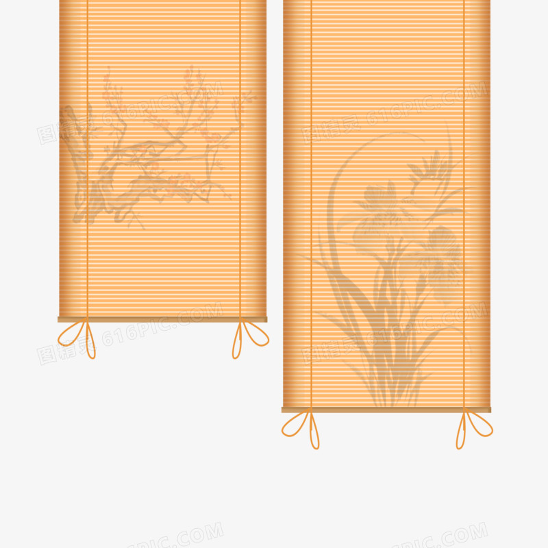 水彩中式竹帘素材