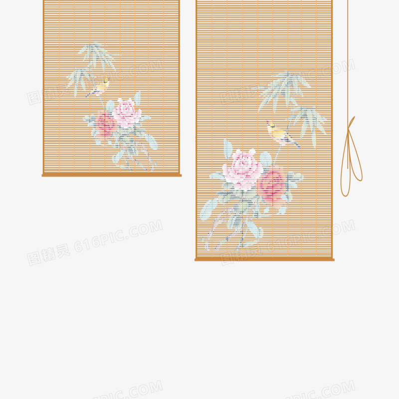 手绘水彩中式竹帘免抠素材