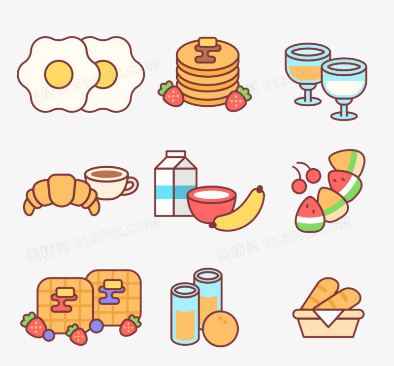 关键词:卡通食物食物早餐线性风格图精灵为您提供线性风格的早餐食品