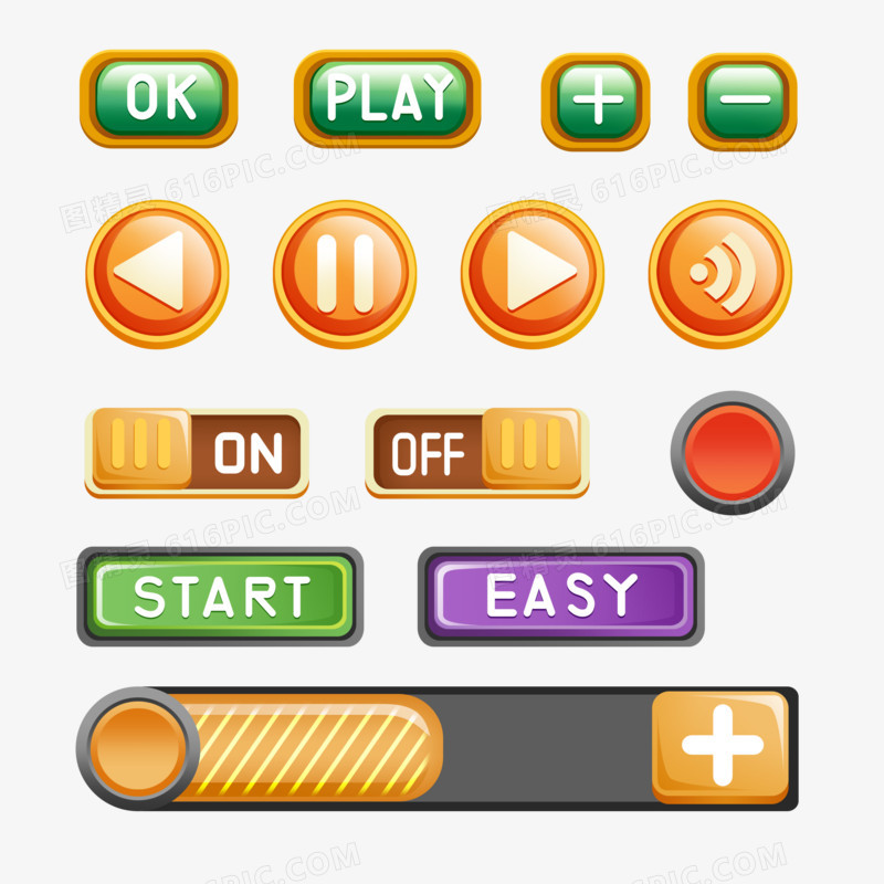 一组手绘游戏界面按钮图标套图合集元素
