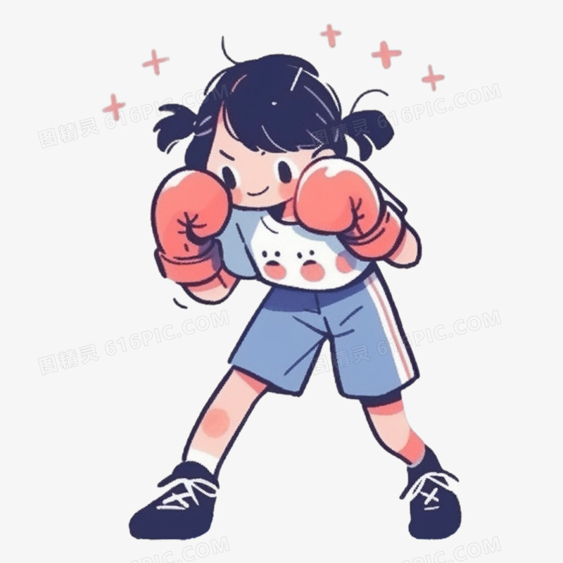 练拳击的可爱女孩插画