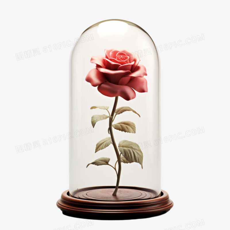 玻璃罩种的玫瑰花免抠元素