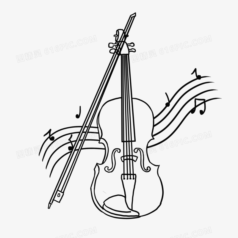 手绘卡通小提琴描线免抠元素