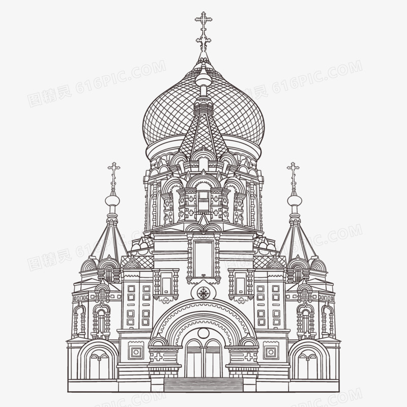 哈尔滨圣索菲亚教堂手绘免抠元素