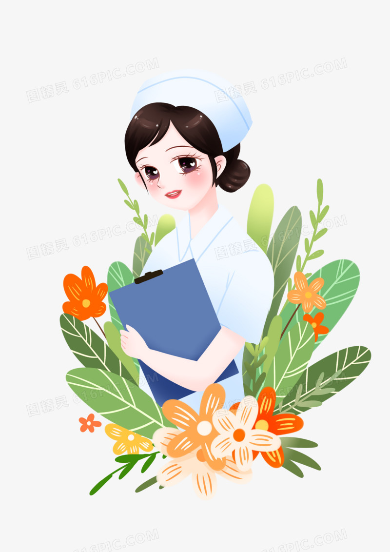 手绘插画风妇女节护士形象元素