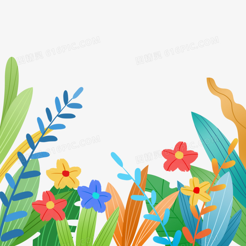 手绘插画春天植物花朵底部边框元素