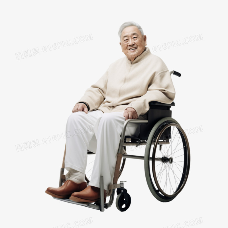 真人老年人坐在轮椅上免抠元素