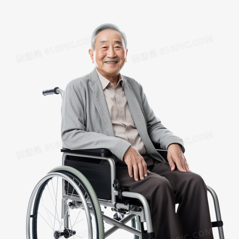 真人老年人坐在轮椅上免抠元素