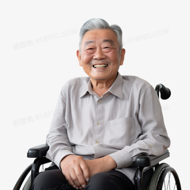 真人老年人坐在轮椅上免抠元素