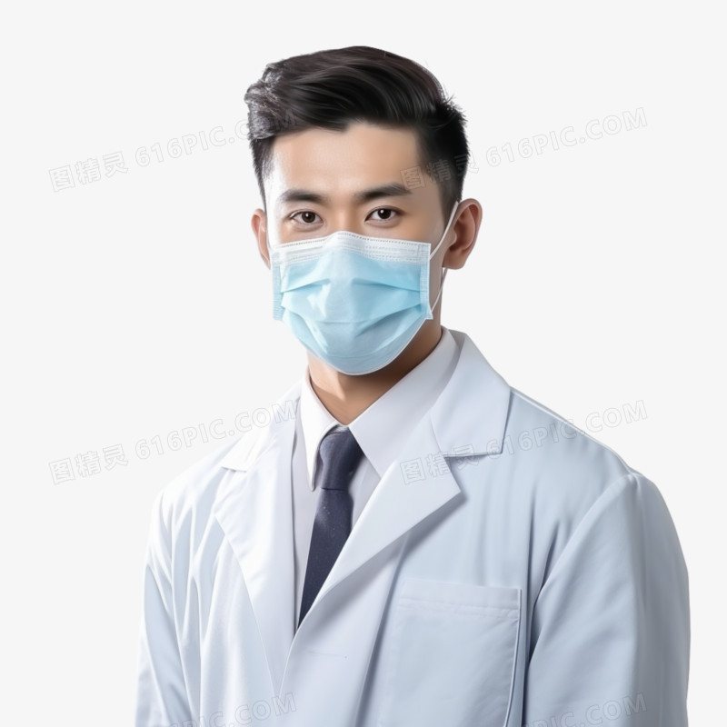 真人戴口罩的男青年医生免抠元素