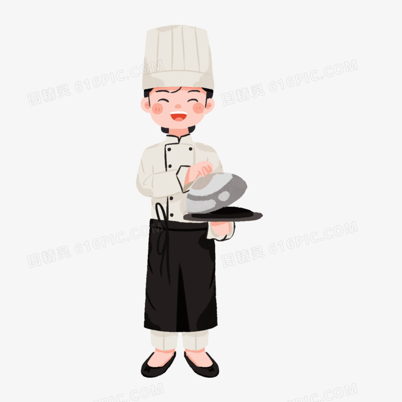 一组手绘各种女性职业卡通合集元素厨师