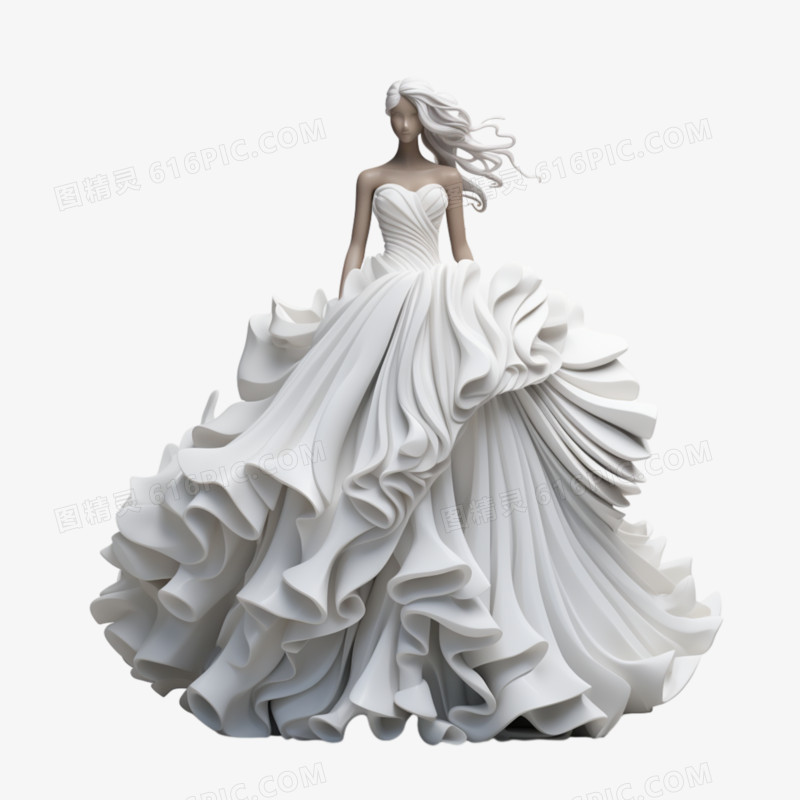 3D蓬松立体大裙摆婚纱免抠元素