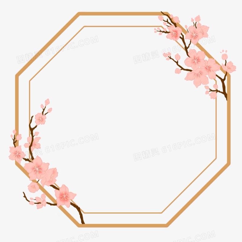 手绘小清新中式桃花边框