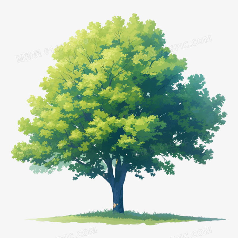 插画春天绿色树木免抠元素