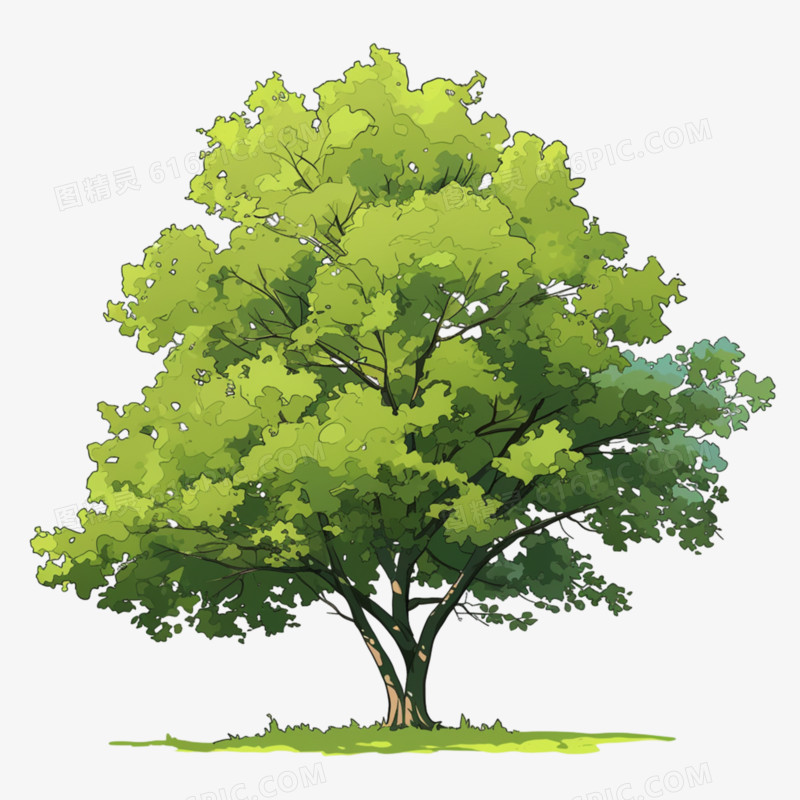 插画春天绿色树木免抠元素