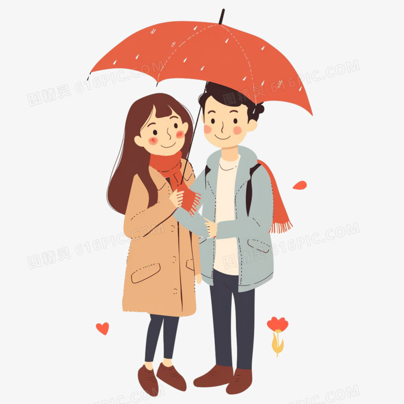 打伞的一对情侣插画