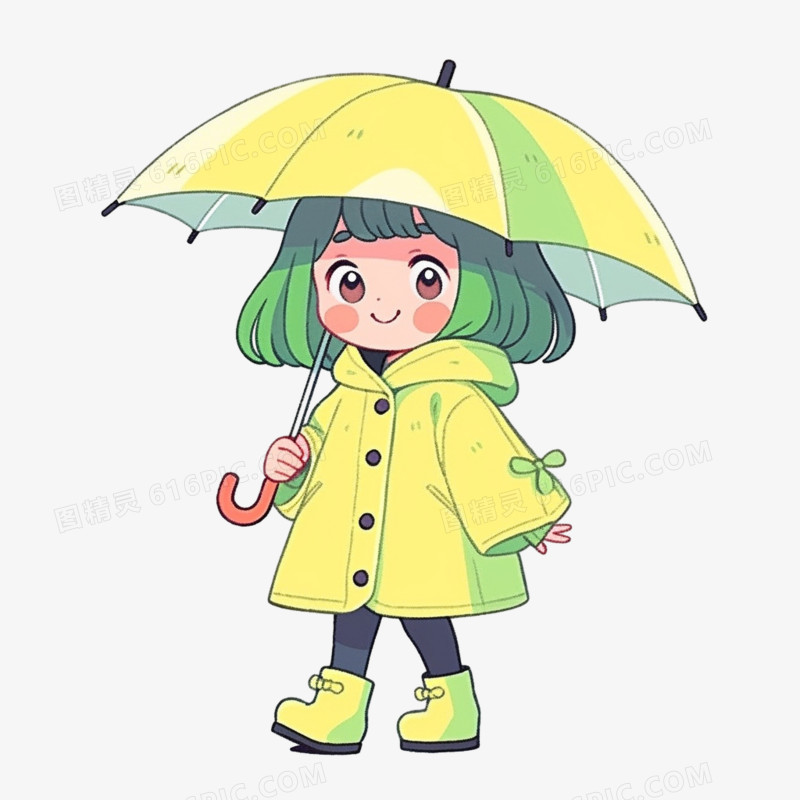 插画身穿雨衣的小朋友在打伞