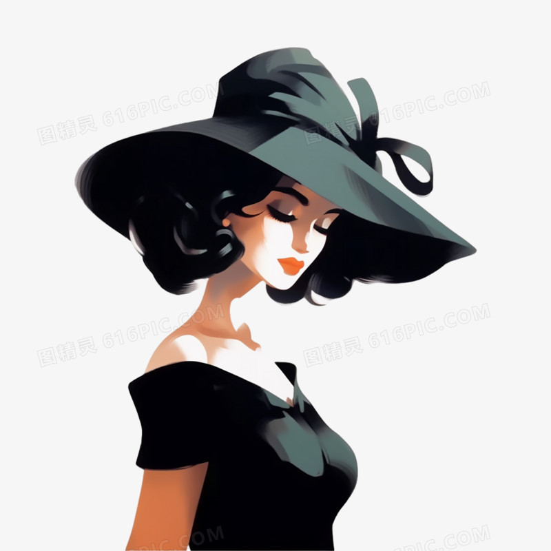 头戴帽子的优雅摩登时尚女性