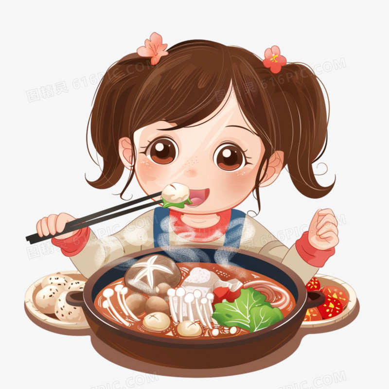 小女孩吃火锅免抠元素