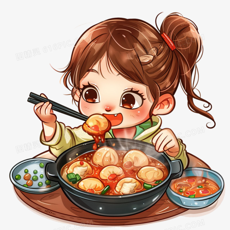 小女孩吃火锅免抠元素