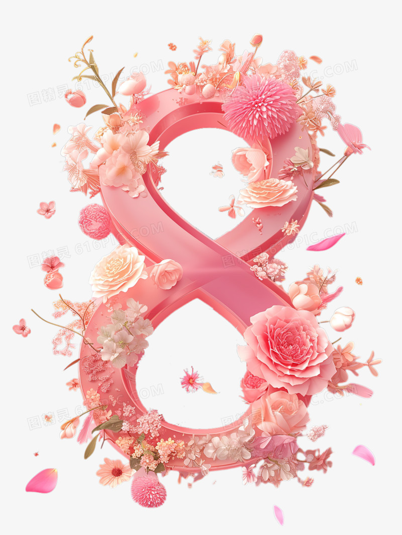 唯美鲜花粉色数字8妇女节艺术字