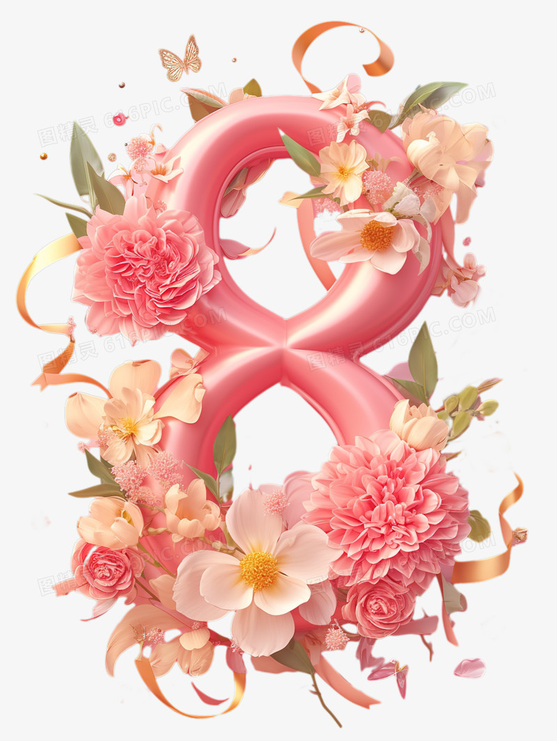 唯美鲜花粉色数字8妇女节艺术字