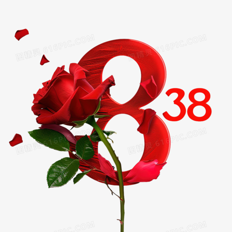 红色玫瑰三八妇女节3D艺术字
