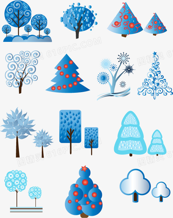 矢量蓝色冬天树合集图片免费下载_png素材_编号z7rijerd3_图精灵