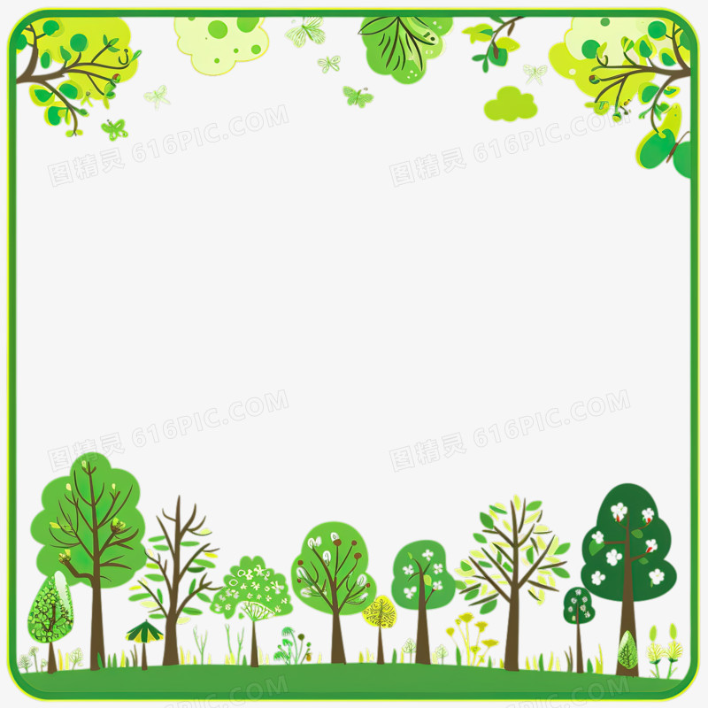 春天绿色树木草坪藤蔓小清新边框素材