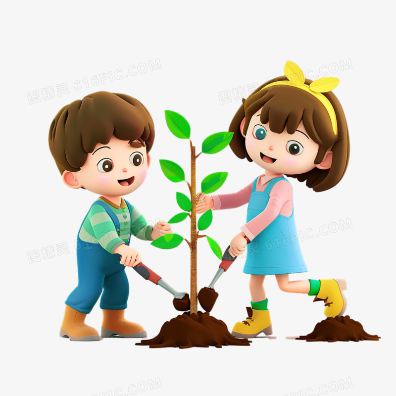 可爱儿童植树节种树卡通3D元素
