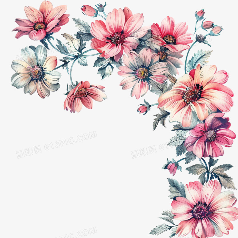 边角花朵免抠元素