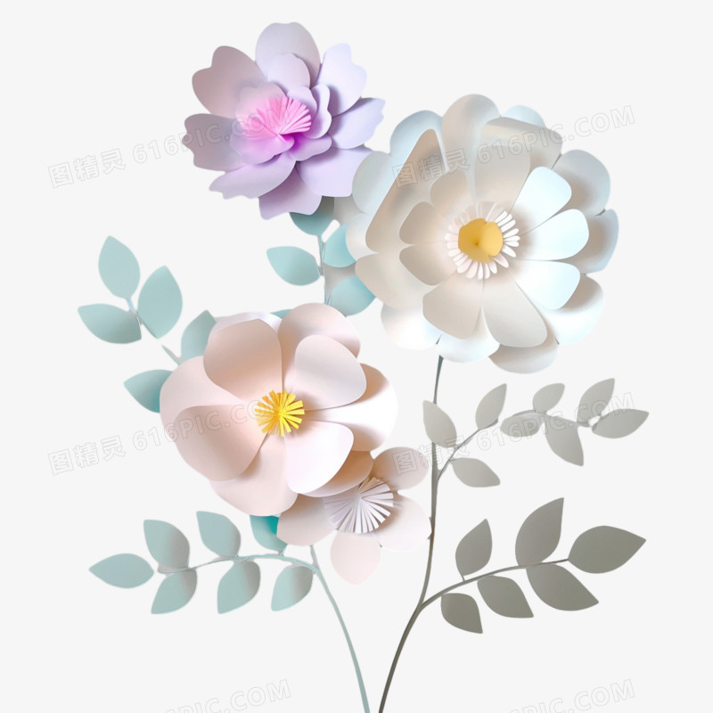 剪纸风花朵免抠元素