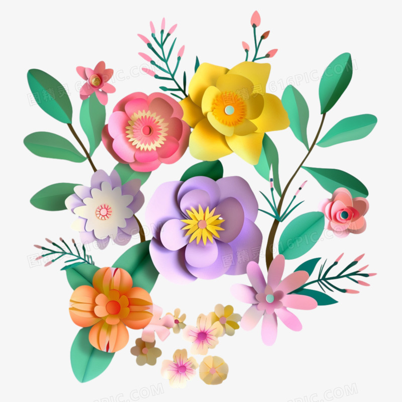 剪纸风花朵免抠元素