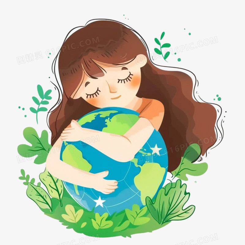 可爱女孩拥抱地球