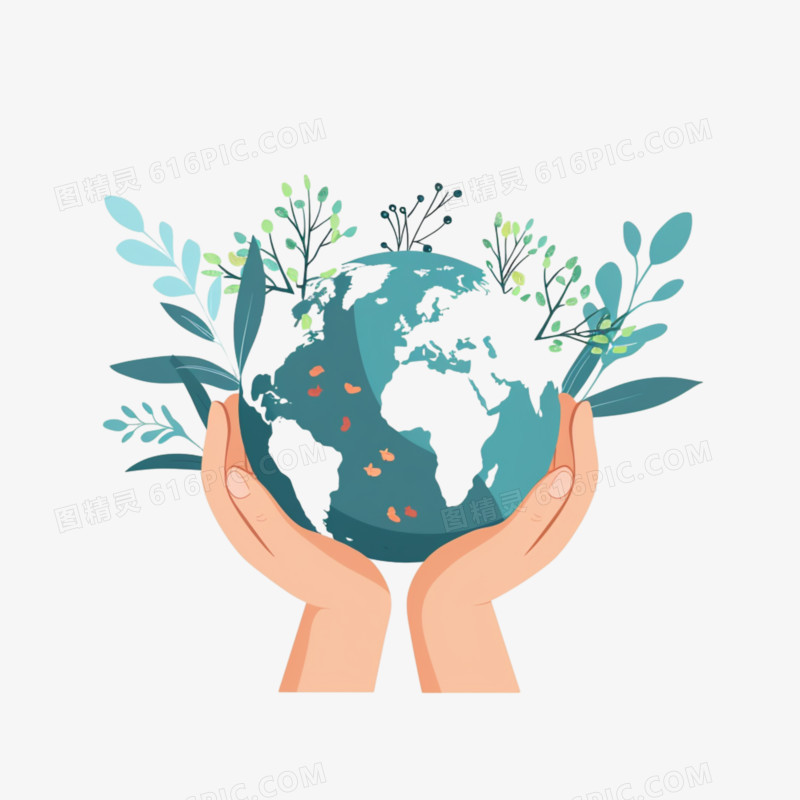 双手捧起被植物环绕的地球免抠元素
