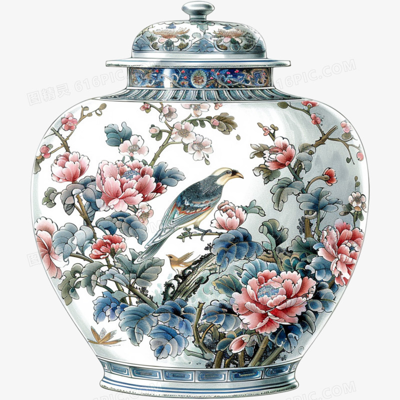 花鸟瓷器古董花瓶珍贵藏品免抠元素