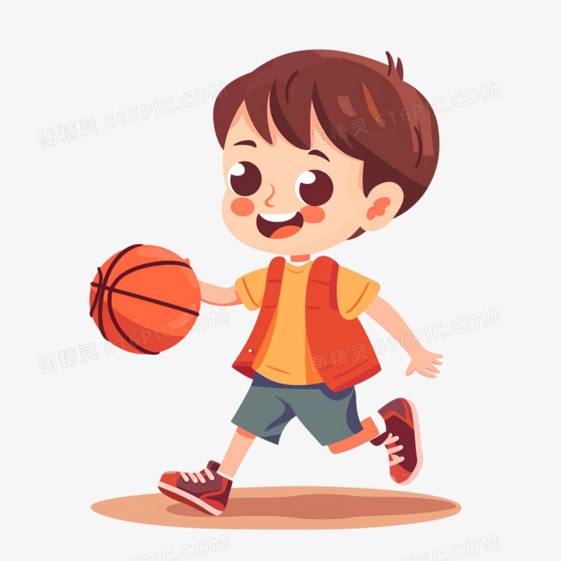 卡通男孩学打篮球免抠元素