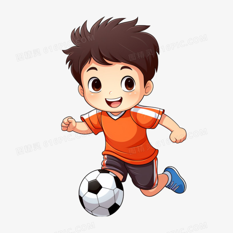 卡通男孩学踢足球免抠元素