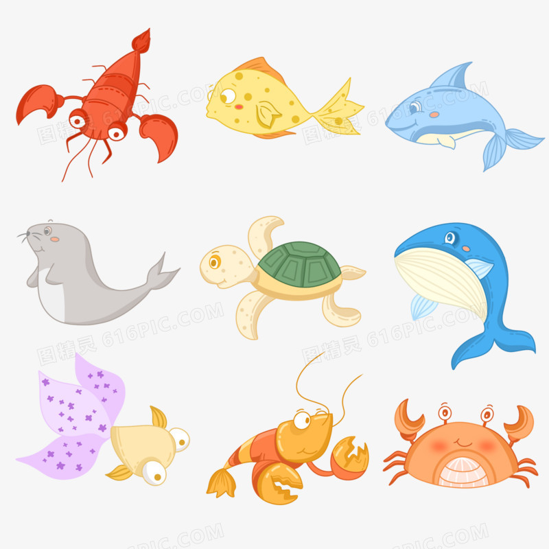 一组卡通海洋动物套图合集元素