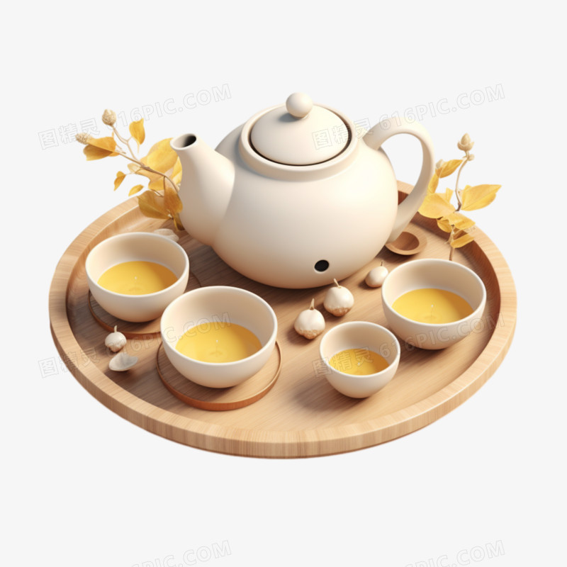 3D中式茶具品茶免抠元素