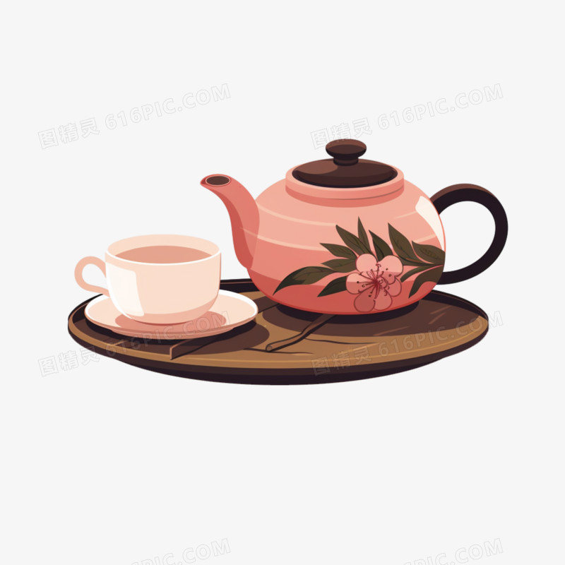卡通扁平中式茶饮免抠元素