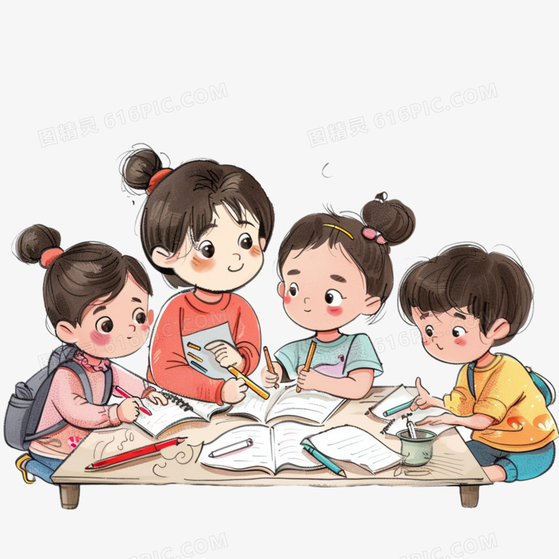 卡通学生一起学习免抠元素