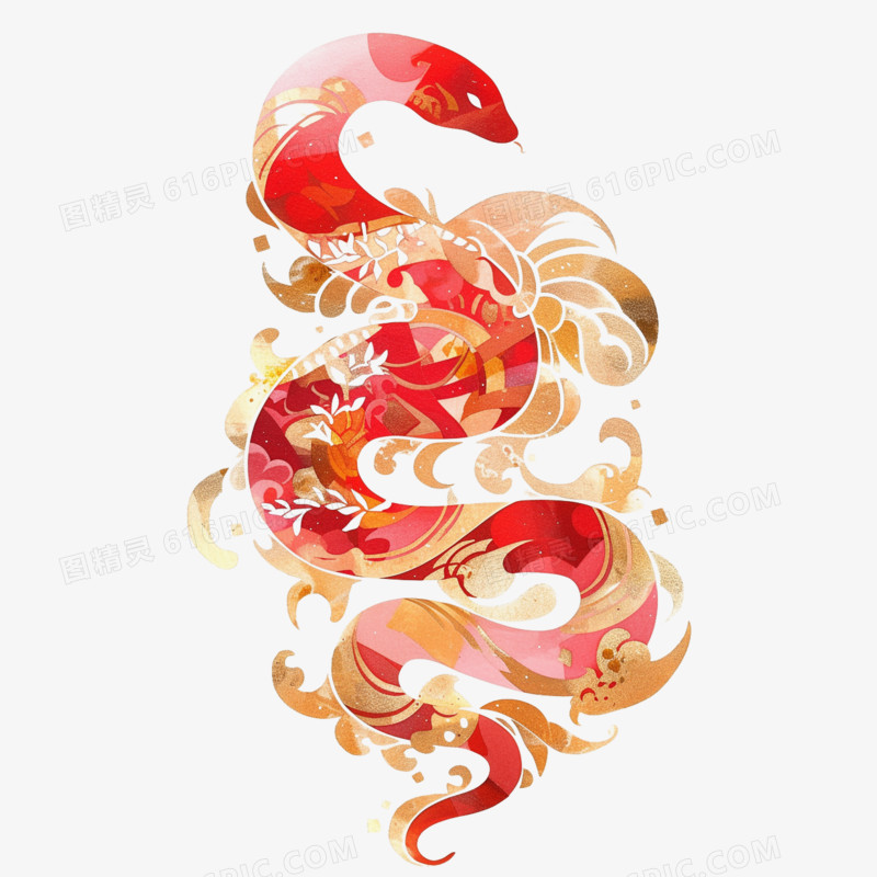 蛇年春节喜庆红色剪纸新年窗花元素