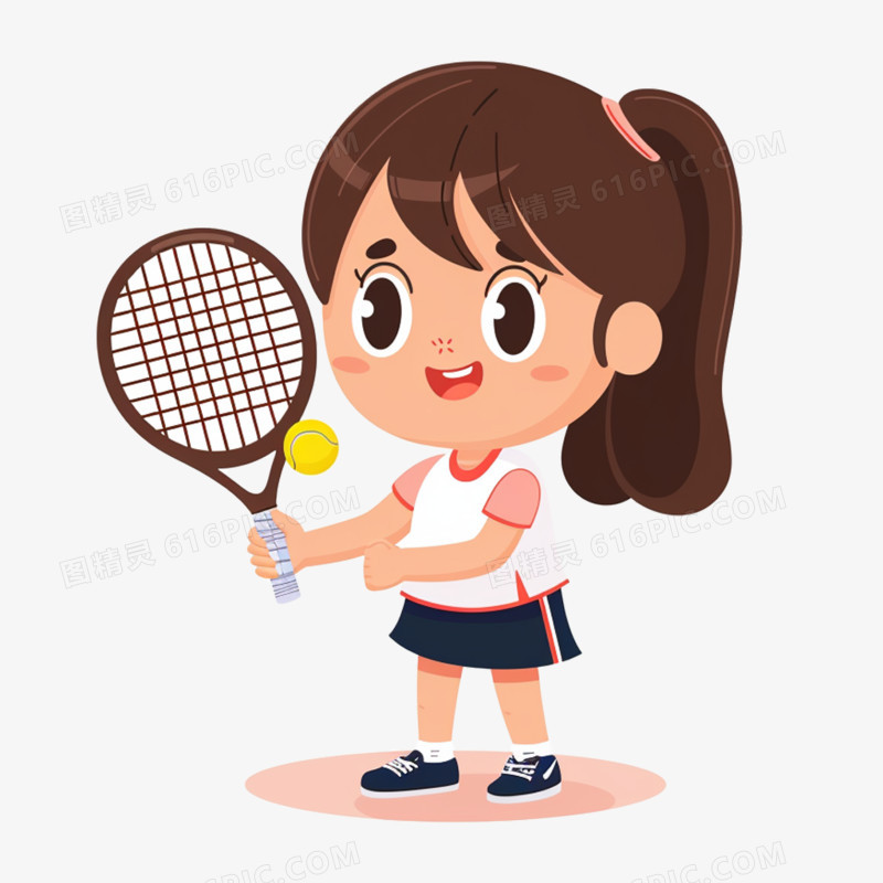 可爱卡通女孩打网球免抠元素