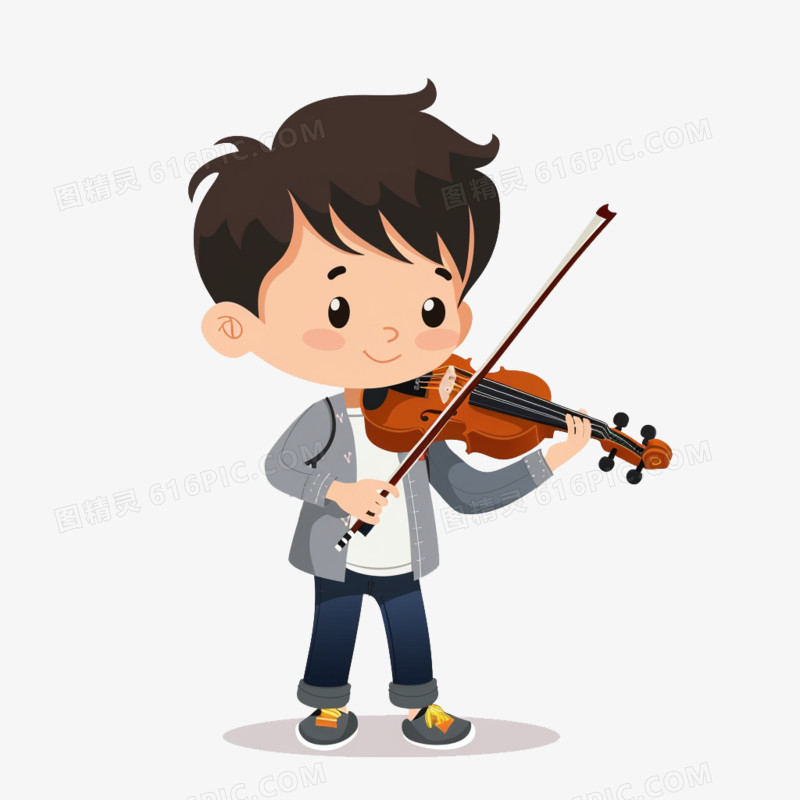可爱卡通男孩拉小提琴免抠元素